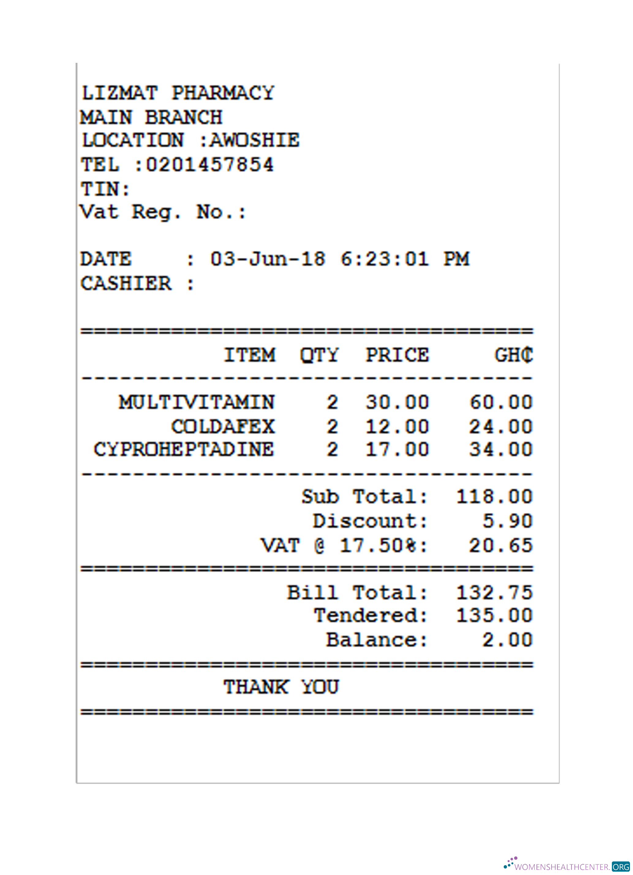 Download LIZMAT PHARMACY receipt Photoshop template